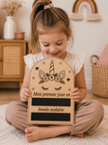 Plaque premier jour d’école Licorne personnalisée | Pancarte rentrée scolaire en bois | Tableau craie réutilisable | Cadeau maternelle, CP, CE1