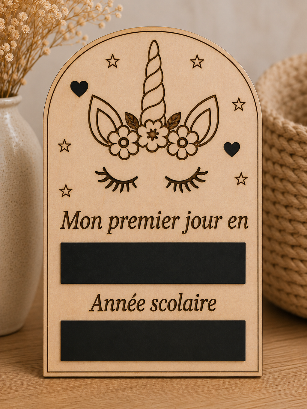 Plaque premier jour d’école Licorne personnalisée | Pancarte rentrée scolaire en bois | Tableau craie réutilisable | Cadeau maternelle, CP, CE1