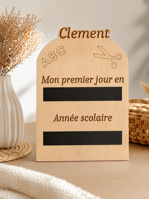 Plaque de rentrée scolaire personnalisée en bois - Premier jour d'école