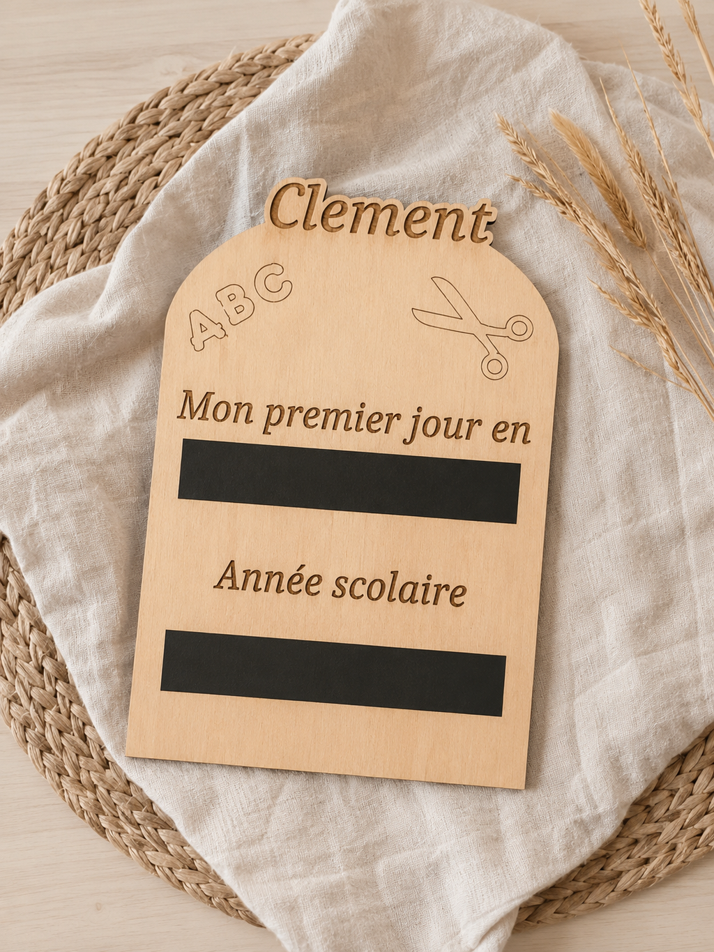 Plaque de rentrée scolaire personnalisée en bois - Premier jour d'école