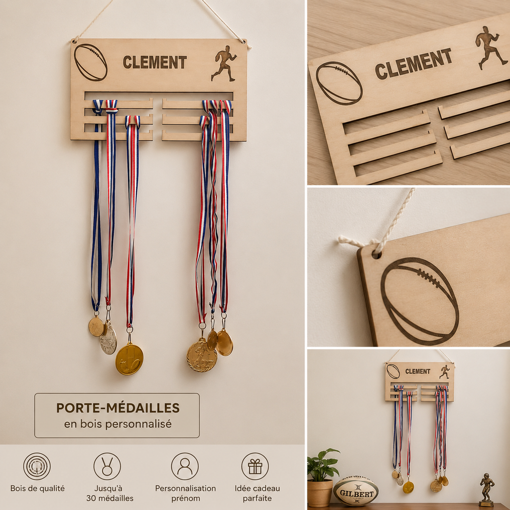 Personalized Wooden Medal Holder – Sports Gift