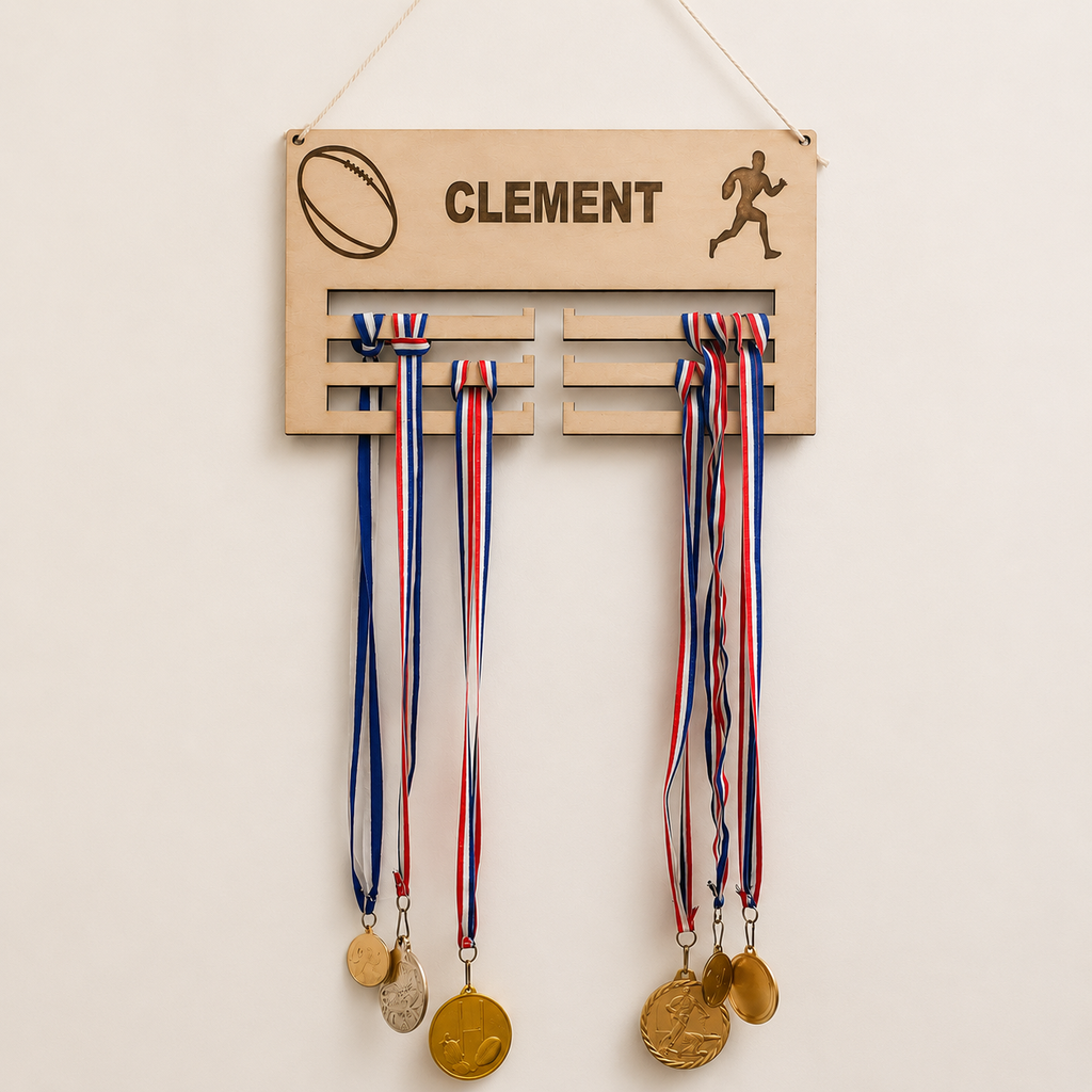 Personalized Wooden Medal Holder – Sports Gift