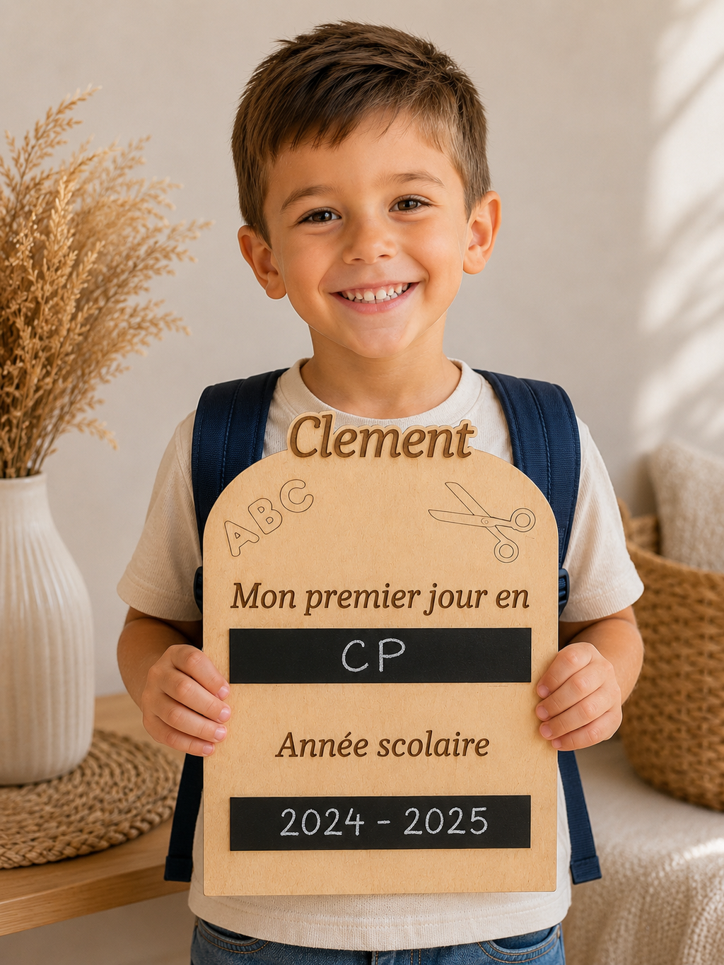 Plaque de rentrée scolaire personnalisée en bois - Premier jour d'école