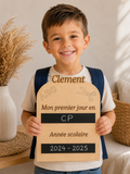 Plaque de rentrée scolaire personnalisée en bois - Premier jour d'école