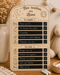 Tableau de routine Montessori personnalisé en bois – Planning matin et soir réutilisable – 40 × 28 cm