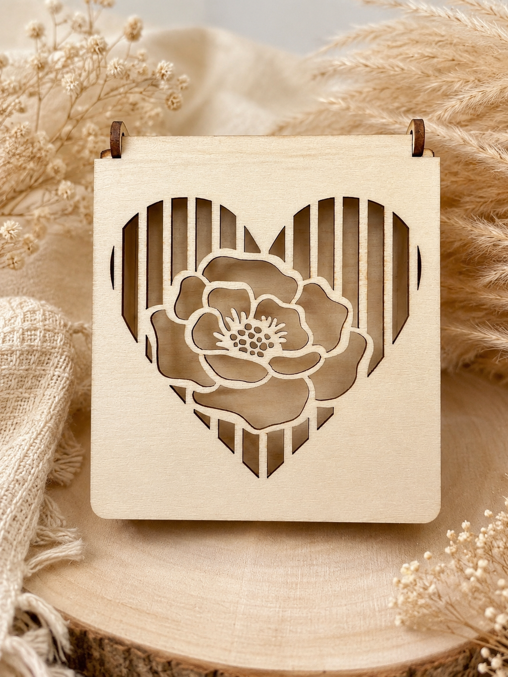 Boîte à alliances en bois cœur fleuri – Décoration mariage bohème personnalisée
